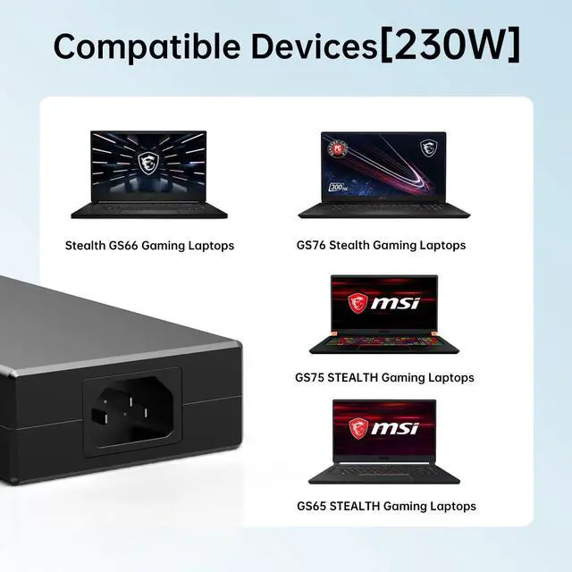 Alt view image 5 of 5 - 230W Charger for MSI GS66 GS76 GS75 GS65 Stealth Power Supply, MSI Chicony A17-230P1A A12-230P1A AC Adapter