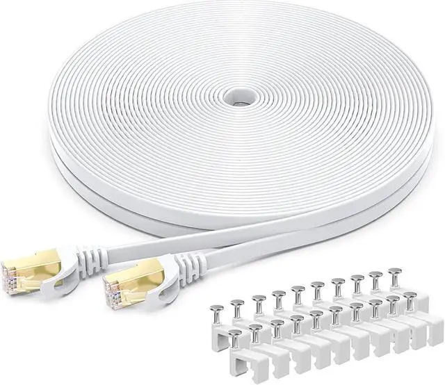 Main image of BUSOHE Cat 8 Ethernet Cable 150 FT, 40Gbps 2000Mhz High Speed Flat Cat8 Cable Patch Cord with Gold-Plated RJ45 Connector, LAN Network Internet Cable with 50 Clips for Router/Gaming/Computer, S/FTP