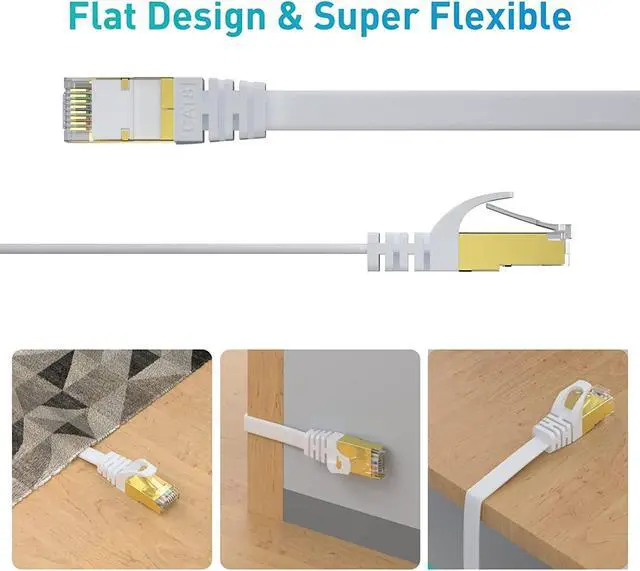 Alt view image 3 of 5 - BUSOHE Cat 8 Ethernet Cable 150 FT, 40Gbps 2000Mhz High Speed Flat Cat8 Cable Patch Cord with Gold-Plated RJ45 Connector, LAN Network Internet Cable with 50 Clips for Router/Gaming/Computer, S/FTP
