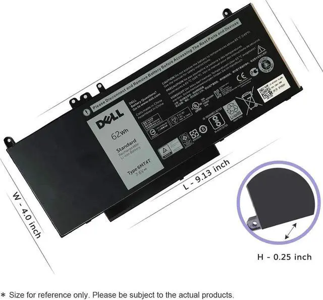 Alt view image 3 of 5 - DELL 6MT4T Battery for Dell Latitude 14 5470 E5470 Series Dell Latitude 15 5570 E5570 Series Dell Pricision 15 3510 M3510 Series 7V69Y TXF9M 79VRK HK6DV 0HK6DV 07V69Y 079VRK 0TXF9M 7.6V 62Wh 4Cell