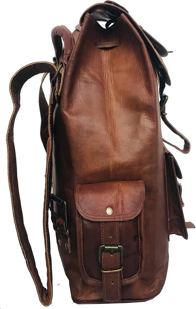 Alt view image 2 of 4 - cuero 16'' Genuine Leather Vintage Handmade Casual Messenger Laptop Backpack Travel Rucksack Bag