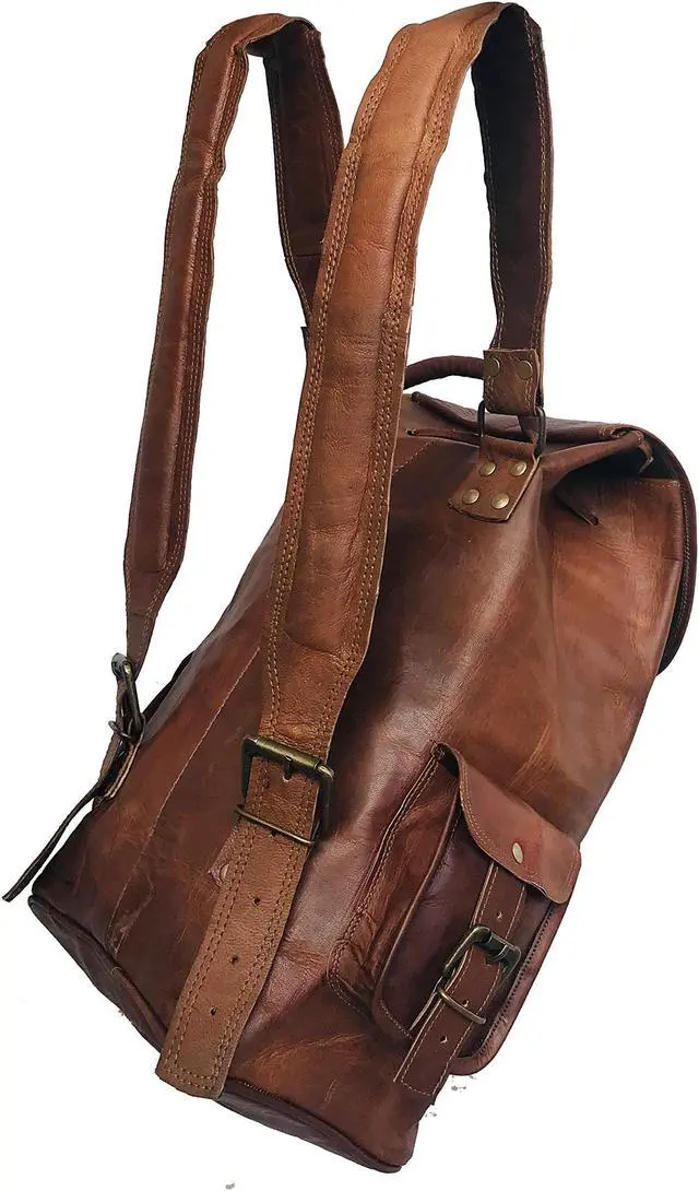 Alt view image 3 of 4 - cuero 16'' Genuine Leather Vintage Handmade Casual Messenger Laptop Backpack Travel Rucksack Bag