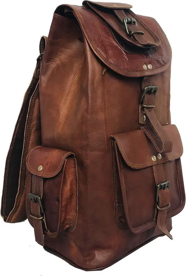 Alt view image 4 of 4 - cuero 16'' Genuine Leather Vintage Handmade Casual Messenger Laptop Backpack Travel Rucksack Bag