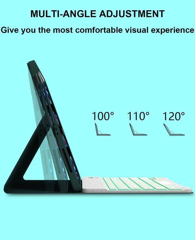 Alt view image 4 of 5 - C INVERTER Keyboard Case for iPad Air 5th 4th Generation 2022/2020, iPad Pro 1st/2nd/3rd Gen 2018/2020/2021, 10.9 inch Case with Pencil Holder & 7 Colors Backlit Magnetic Bluetooth Keyboard(Teal)