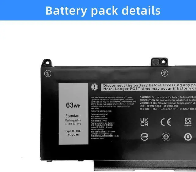 Alt view image 3 of 5 - NBULBL RJ40G Laptop Battery Replacement for Dell Latitude 14 5420 Latitude 15 5520 Precision 15 3560 Series P137G P137G001 P104F P104F001 P104F002 075X16 01K2CF WY9DX 0WK3F1 0M3KCN 15.2V 3941mAh