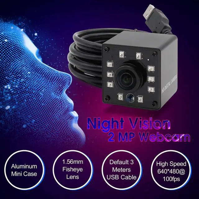 Alt view image 5 of 5 - 2 MP Webcam 100fps USB Camera with Night Vision 1080P OTG Camera for Home Industria, USB Camera with 8pcs IR LEDs Webcam for Android Windows Linux Mac Web Cams for The Dark Night Plug&Play