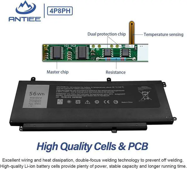 Alt view image 3 of 5 - ANTIEE 56Wh 4P8PH Battery Replacement for Dell Inspiron 15 7000 7537 7547 7548 N7547 N7548 Vostro 14 5459 Series Notebook D2VF9 G05H0 0G05H0 OPXR51 179F8 04P8PH 7.4V 4-Cell