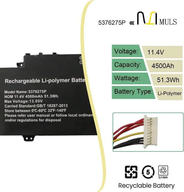 Alt view image 2 of 5 - MULS 5376275P UTL-509068-3S Laptop Battery for Gateway GWTN141-10BK GWTN141-4 GWTN156-5BL Gwtn141-4bl Series 5376275P NV-509067-3S UTL-509068-3S NV-509067-3S 4500mAh
