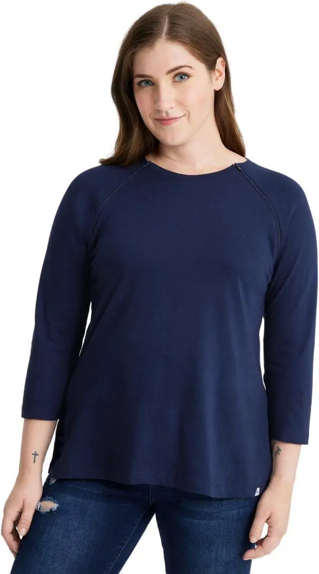Main image of Care+Wear - Womens Long-Sleeve Chest Port Access Shirt (X-Small, Navy) - Ideal for Chemotherapy - Comfortable and Flattering Fit - All-Day Comfort and Effortless Style