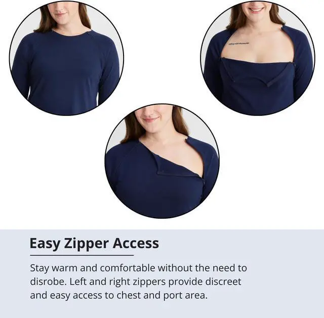 Alt view image 4 of 4 - Care+Wear - Womens Long-Sleeve Chest Port Access Shirt (X-Small, Navy) - Ideal for Chemotherapy - Comfortable and Flattering Fit - All-Day Comfort and Effortless Style