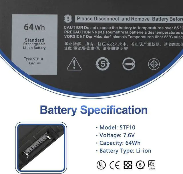 Alt view image 2 of 5 - ANTIEE 5TF10 GHXKY Laptop Battery Replacement for Dell Precision 7730 7740 7530 7540 P34E Series Notebook P34E001 P34E002 P74F P74F001 P74F002 NYFJH RY3F9 0RY3F9 7M0T6 7.6V 64Wh 8000mAh
