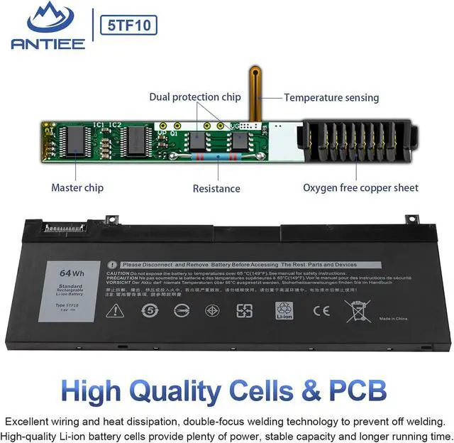 Alt view image 3 of 5 - ANTIEE 5TF10 GHXKY Laptop Battery Replacement for Dell Precision 7730 7740 7530 7540 P34E Series Notebook P34E001 P34E002 P74F P74F001 P74F002 NYFJH RY3F9 0RY3F9 7M0T6 7.6V 64Wh 8000mAh