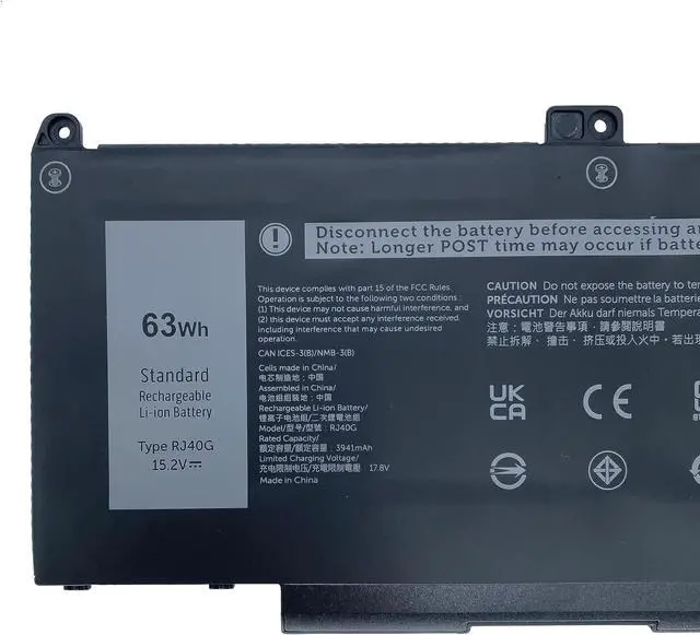 Alt view image 2 of 5 - YXKC RJ40G Replacement Laptop Battery Compatible with Dell Latitude 5420 5520 Precision 3560 Series Notebook WY9DX 01K2CF 075X16 0WK3F1 0M3KCN -15.2V 63Wh