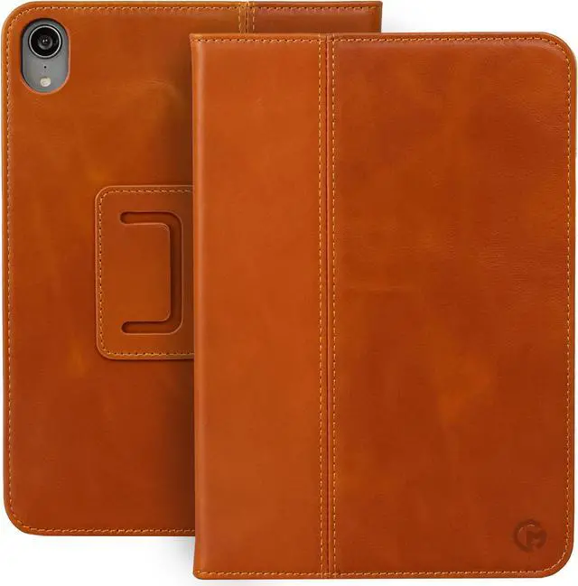 Main image of Casemade Real Leather Case Compatible with iPad Mini 7 (A17 Pro) / 6th Gen (2021) - Full-Grain Leather Cover, Auto Sleep/Wake, Dual Stand Position (Tan)