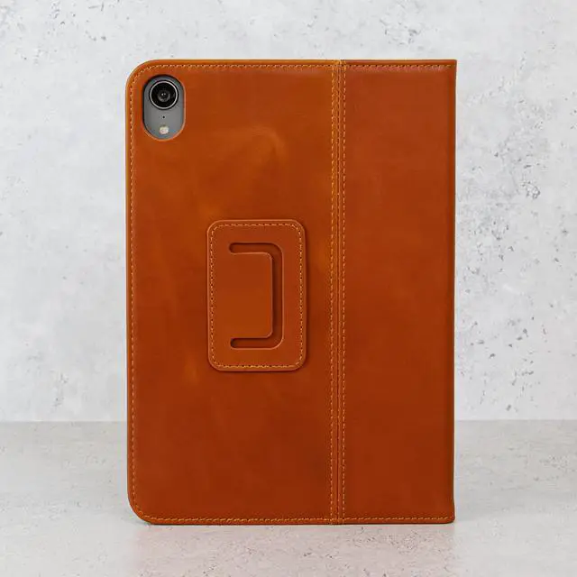 Alt view image 3 of 5 - Casemade Real Leather Case Compatible with iPad Mini 7 (A17 Pro) / 6th Gen (2021) - Full-Grain Leather Cover, Auto Sleep/Wake, Dual Stand Position (Tan)