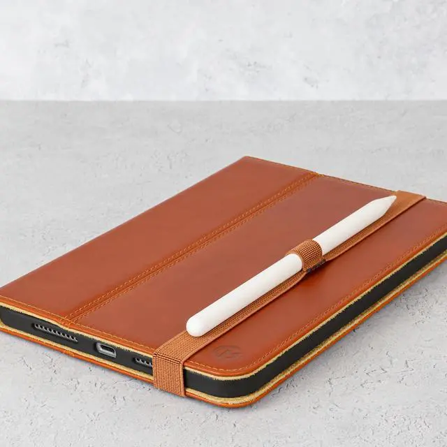 Alt view image 5 of 5 - Casemade Real Leather Case Compatible with iPad Mini 7 (A17 Pro) / 6th Gen (2021) - Full-Grain Leather Cover, Auto Sleep/Wake, Dual Stand Position (Tan)