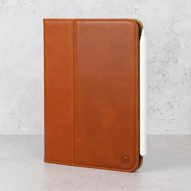 Alt view image 4 of 5 - Casemade Real Leather Case Compatible with iPad Mini 7 (A17 Pro) / 6th Gen (2021) - Full-Grain Leather Cover, Auto Sleep/Wake, Dual Stand Position (Tan)