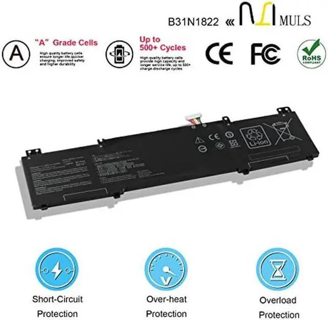 Alt view image 4 of 5 - MULS B31N1822 Laptop Battery for ASUS ZenBook Flip 14 UM462DA UM462DA-AI016T UM462DA-AM045T Flip UX461FN-E1029T 14 UX462 UX462D UX462DA UX462DA-2G UX462DA-AI016T UX462DA-AI022T 42Wh 3653mAh 11.52V