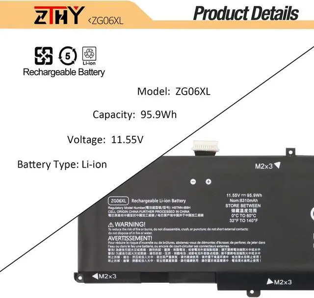 Alt view image 3 of 5 - ZTHY ZG06XL Laptop Battery Replacement for HP Elitebook 1050 G1 ZBook Studio G5 X360 G5 Series ZG06095XL HSTNN-1B8H HSTNN-IB8H HSN-Q11C L07045-855 L07046-855 L07351-1C1 11.55V 95.9Wh 6-Cell