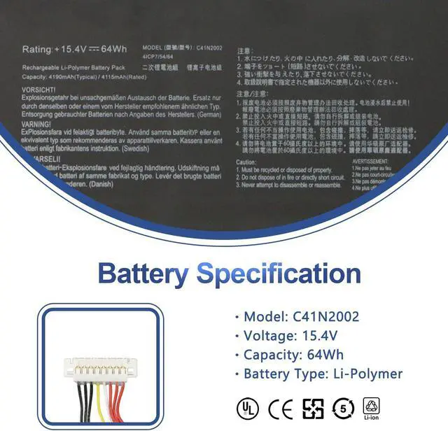 Alt view image 2 of 5 - ANTIEE C41N2002 Laptop Battery for Asus ZenBook Pro 15 UX535 UX535L UX535LH UX535LI UX535LH-BN128R UX535LH-AP1871T UX535LI-E2211T UX535LI-BN141T UX535LI-H2171R UX535LI-WB723R 0B200-03770100 15.4V 64Wh