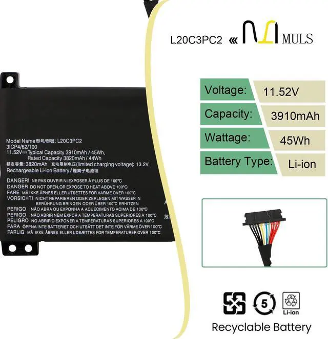 Alt view image 2 of 5 - L20C3PC2 L20M3PC2 45Wh Laptop Battery Compatible with Lenovo Legion 5-15ITH6H Laptop 82JH 5-15ACH6H Laptop 82JU 5-15ACH6A Series 82NW ideapad Gaming 3-15ACH6 82K1 82K20015US 3-15IHU6 82K2 L20D3PC2