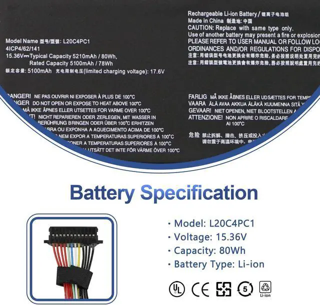 Alt view image 2 of 5 - L20C4PC1 L20D4PC1 L20L4PC1 L20M4PC1 Laptop Battery for Lenovo Legion 5 Pro-16ACH6 16ACH6H 16ITH6H 16ITH6 Legion 5-15ITH6 15ITH6H 15ACH6A 15ACH6 15ACH6H Legion 7-16ITHg6 16ACHg6 Series 15.36V 80Wh