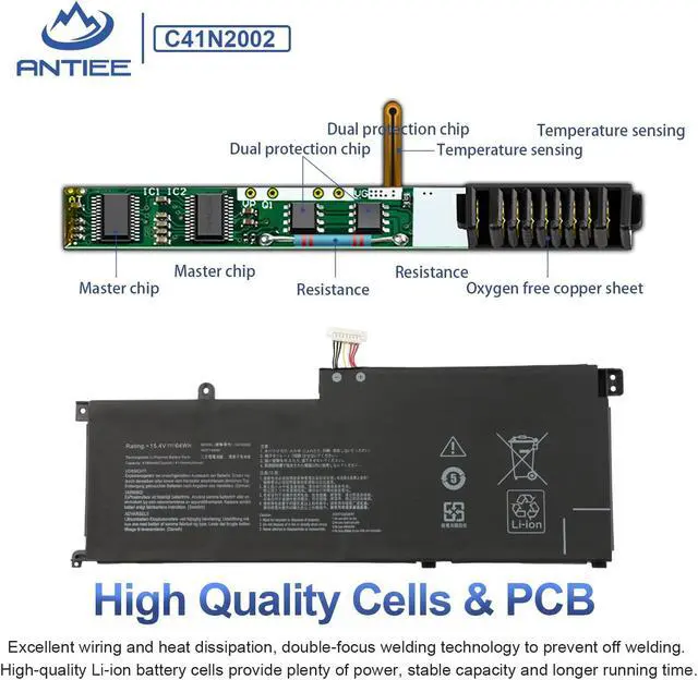 Alt view image 3 of 5 - ANTIEE C41N2002 Laptop Battery for Asus ZenBook Pro 15 UX535 UX535L UX535LH UX535LI UX535LH-BN128R UX535LH-AP1871T UX535LI-E2211T UX535LI-BN141T UX535LI-H2171R UX535LI-WB723R 0B200-03770100 15.4V 64Wh