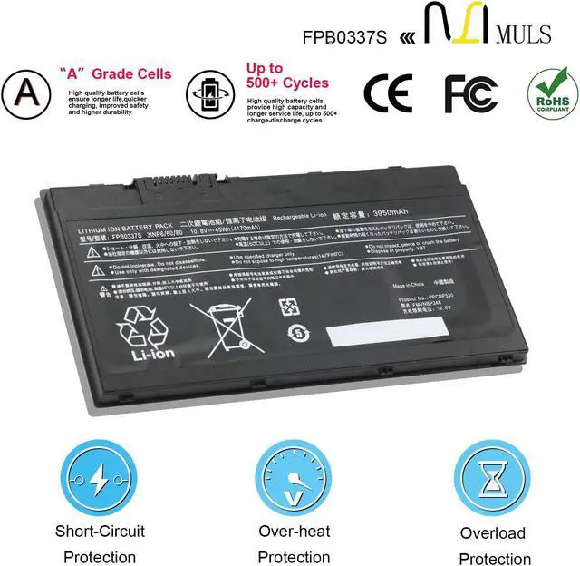 Alt view image 4 of 5 - MULS 45Wh FPB0337S Laptop Battery Replacement for Fujitsu Lifebook P727 P728 U727 U728 U729 U729X Series FPCBP528 FPCBP530 FMVNBP245 FMVNBP246 3INP6/60/80 10.8V 3-Cell