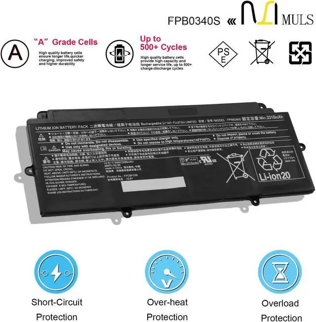Alt view image 4 of 5 - MULS 50Wh FPB0340S Laptop Battery Replacement for Fujitsu LifeBook U937 U938 U939 U939X U9310 U9310X U9311X Series FPCBP536 4INP5/60/80 CP730401-01 CP737634-01 CP749820-01 CP760852-03 3490mAh 4-Cell