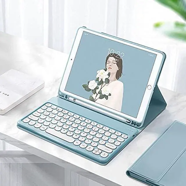 Alt view image 2 of 5 - for Kindle Fire HD 10 Keyboard case 2021,Detachable Round Keys Keyboard Case for  Fire HD 10 /HD 10 Plus Tablet (11th Generation),Folio Fire hd 10 case with Keyboard for Women Kids,Mint Green