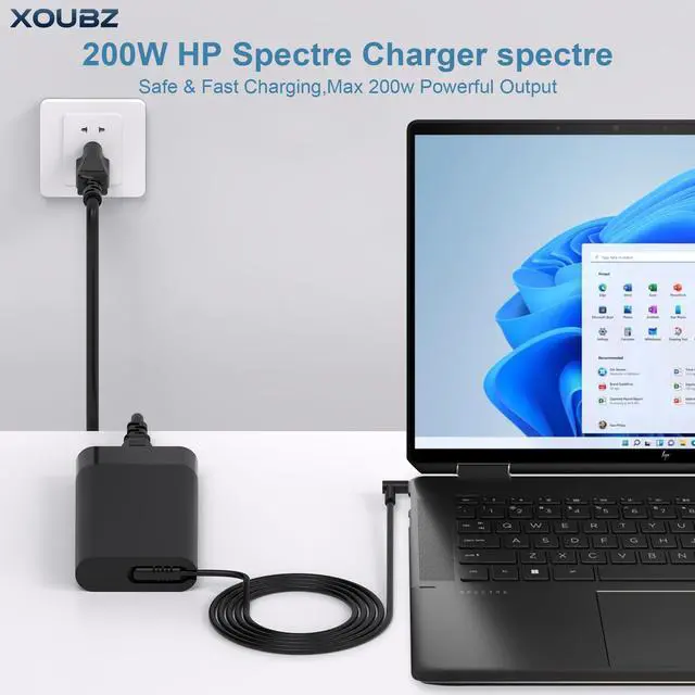 Alt view image 2 of 5 - XOUBZ 200W 10.3A Laptop Charger for HP OMEN Pavilion Gaming 15 16 17 Victus 15 16 16-e1163nr Zbook 15 17 Envy 15 15u 2020 TPN-DA10 TPN-LA21 L00818-850 L00895-003 ADP-200HB B AC Adapter Power Cord
