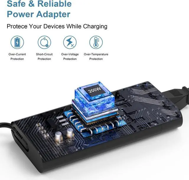 Alt view image 3 of 5 - XOUBZ 200W 10.3A Laptop Charger for HP OMEN Pavilion Gaming 15 16 17 Victus 15 16 16-e1163nr Zbook 15 17 Envy 15 15u 2020 TPN-DA10 TPN-LA21 L00818-850 L00895-003 ADP-200HB B AC Adapter Power Cord