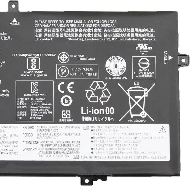 Alt view image 3 of 5 - EPYOBW L17M3P54 L17M3P53 L17C3P52 Battery 45Wh 4120mAh 3-Cell 11.1V Compatible with Lenovo ThinkPad L480 L490 L580 L590 / ThinkPad L14 L15 / ThinkPad L14 Gen 2 / ThinkPad L15 Gen 2 Series L17L3P52