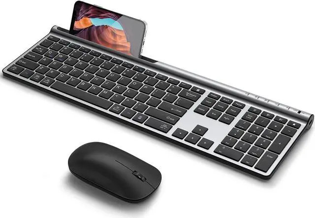 Main image of CHESONA Wireless Keyboard and Mouse Combo, Wireless Rechargeable Full Size Mulit-Device (BT 5.0+3.0+2.4G) Keyboard Mouse Combo for Mac OS/iOS/Windows/Android (Silver Black)