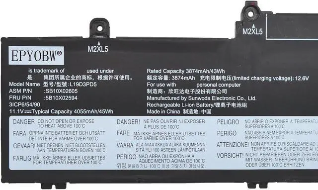 Alt view image 2 of 5 - EPYOBW L19D3PD5 Laptop Battery 45Wh Compatible with Lenovo ThinkPad E14 Gen 2 / E14 Gen 3 / E14 Gen 4 / E15 Gen 2 / E15 Gen 3 / E15 Gen 4 Series L19C3PD5 L19M3PD5 L19L3PD5 L20M3PD4 L20C3PD4 L20D3PD4
