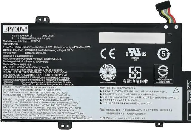 Alt view image 3 of 5 - EPYOBW L19C3PD6 L19M3PD6 Laptop Battery 52.5Wh Compatible with Lenovo ideapad Flex 5-14IIL05 5-14ITL05 5-14ARE05 5-14ALC05 5-15IIL05 5-15ITL05 5-15ALC05 Series L19D3PD6 L19L3PD6 SB10X49078 5B10X49073
