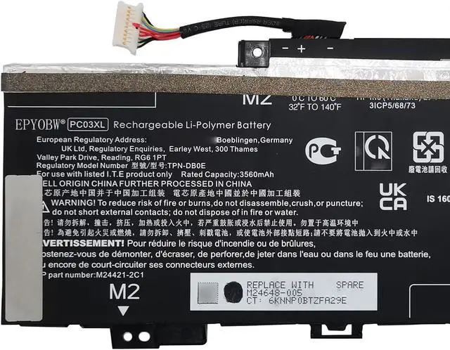 Alt view image 2 of 5 - EPYOBW PC03XL Battery 43.3Wh Compatible with HP Pavilion x360 14-CD 14-DW 14M-DY 14-BA 15-ER/Pavilion x360 Convertible 14-DY/Pavilion Aero 13-be Series HSTNN-OB1W M24421-271 M24421-AC1 M24648-005