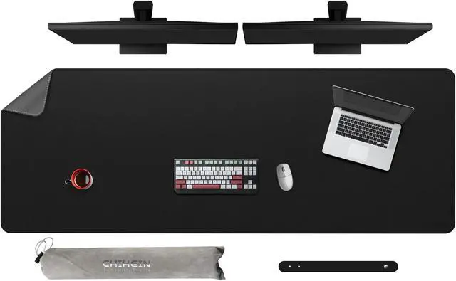 Main image of Chihein PU Leather Desk Mat 66.9" x 23.6" Dual Side Office Desk Pad, Large Mouse Pad, Waterproof Writing Desk pad for Office/Home/Gaming (Black/Gray)