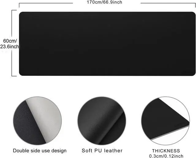 Alt view image 4 of 5 - Chihein PU Leather Desk Mat 66.9" x 23.6" Dual Side Office Desk Pad, Large Mouse Pad, Waterproof Writing Desk pad for Office/Home/Gaming (Black/Gray)