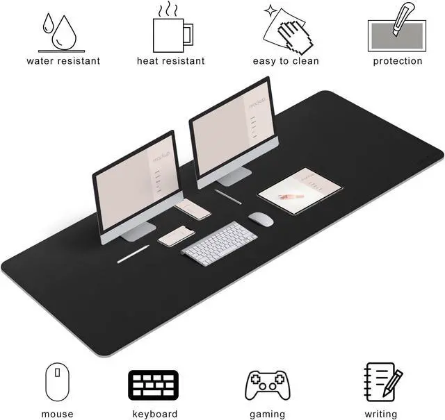 Alt view image 5 of 5 - Chihein PU Leather Desk Mat 66.9" x 23.6" Dual Side Office Desk Pad, Large Mouse Pad, Waterproof Writing Desk pad for Office/Home/Gaming (Black/Gray)
