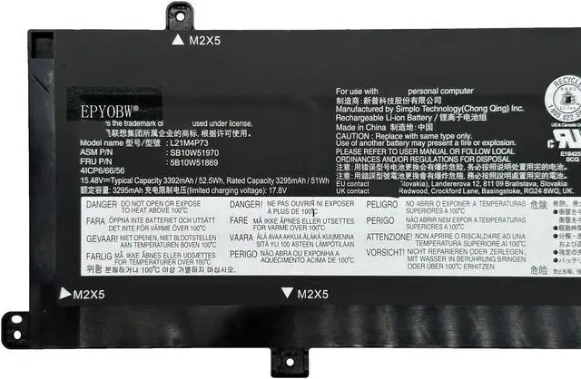 Alt view image 2 of 5 - EPYOBW L21M4P73 Laptop Battery 52.5Wh Compatible with Lenovo ThinkPad P16s Gen 1 / ThinkPad P16s Gen 2 / ThinkPad T16 Gen 1 / ThinkPad T16 Gen 2 Series L21L4P72 L21D4P72 L21M4P74 L21C4P72 L21D4P73