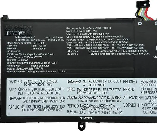 Alt view image 2 of 5 - EPYOBW L21D4PE1 Laptop Battery 59Wh 3815mAh 4-Cell 15.52V Compatible with Lenovo Yoga 6-13ALC7 / Yoga 6-13ABR8 Series L21C4PE2 L21M4PE2