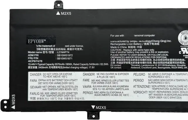 Alt view image 2 of 5 - EPYOBW L21M4P74 Battery 86Wh Compatible with Lenovo ThinkPad T16 Gen 1 / ThinkPad T16 Gen 2 / ThinkPad P16s Gen 1 / ThinkPad P16s Gen 2 Series L21C4P72 L21D4P73 L21M4P73 L21L4P72 L21D4P72