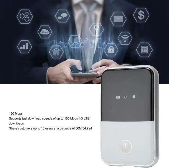 Alt view image 3 of 5 - 4G LTE Mobile Router with SIM Card Slot, 150Mbps Unlocked Portable WiFi Hotspot Devices for PC Phone Travel Business, Support B2 B4 B5 B12, Up to 10 Users