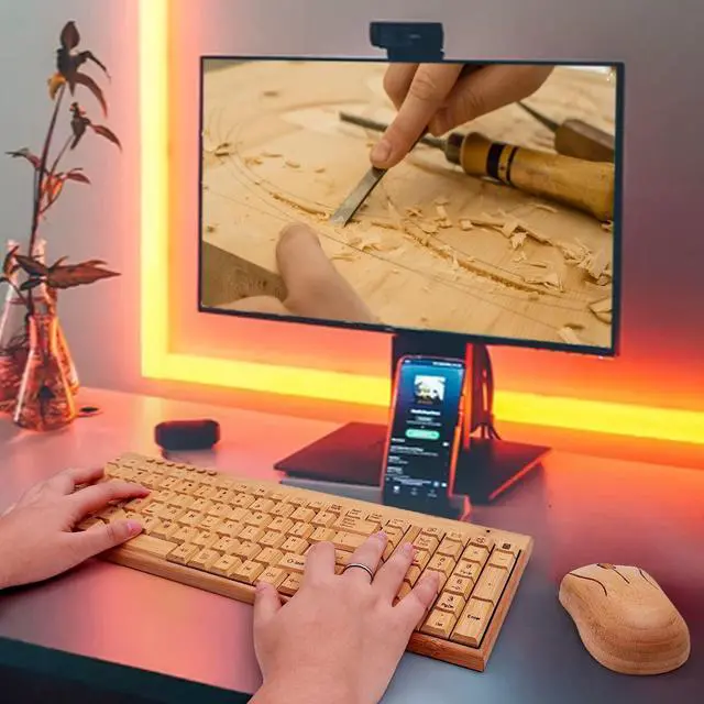 Alt view image 2 of 5 - Smart Tech Handcrafted Natural Bamboo Wooden PC Wireless 2.4GHz Keyboard and Mouse Combo
