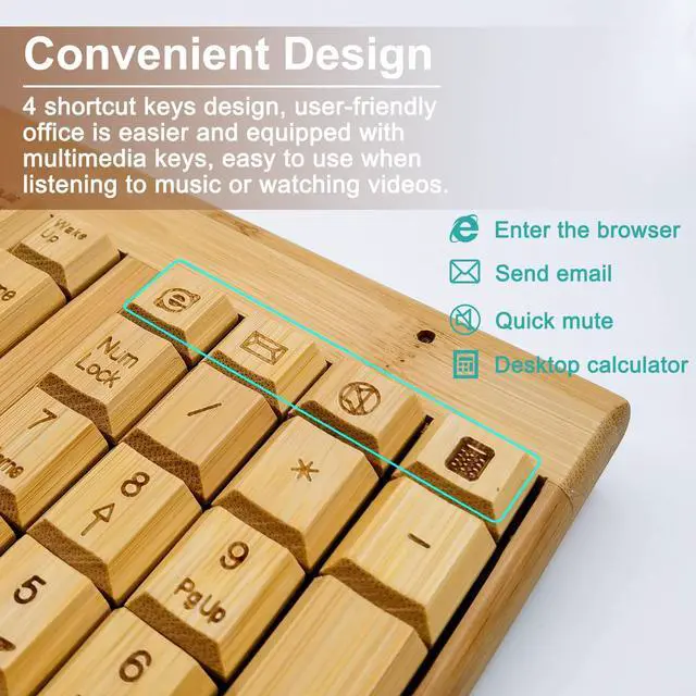 Alt view image 4 of 5 - Smart Tech Handcrafted Natural Bamboo Wooden PC Wireless 2.4GHz Keyboard and Mouse Combo