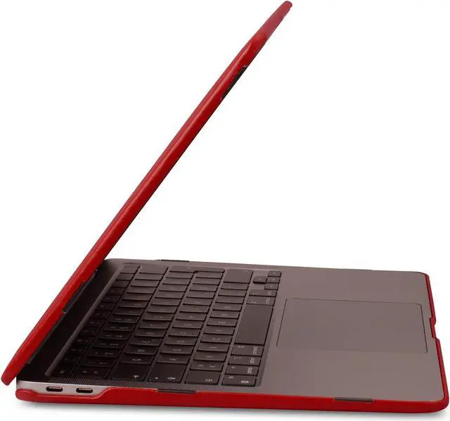 Alt view image 3 of 5 - Dreem Euclid MacBook Air Case - 13-Inch Hard Laptop Cover for MacBook Air 20202018 (Retina, M1, M2, M3, M4), Luxurious Vegan Leather, Protective Top & Bottom Shells, USB Port Slots [Red]