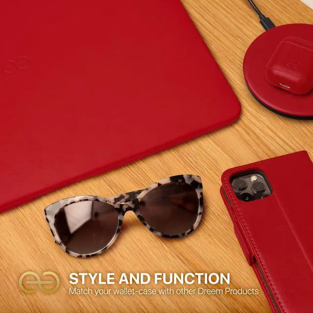 Alt view image 5 of 5 - Dreem Euclid MacBook Air Case - 13-Inch Hard Laptop Cover for MacBook Air 20202018 (Retina, M1, M2, M3, M4), Luxurious Vegan Leather, Protective Top & Bottom Shells, USB Port Slots [Red]