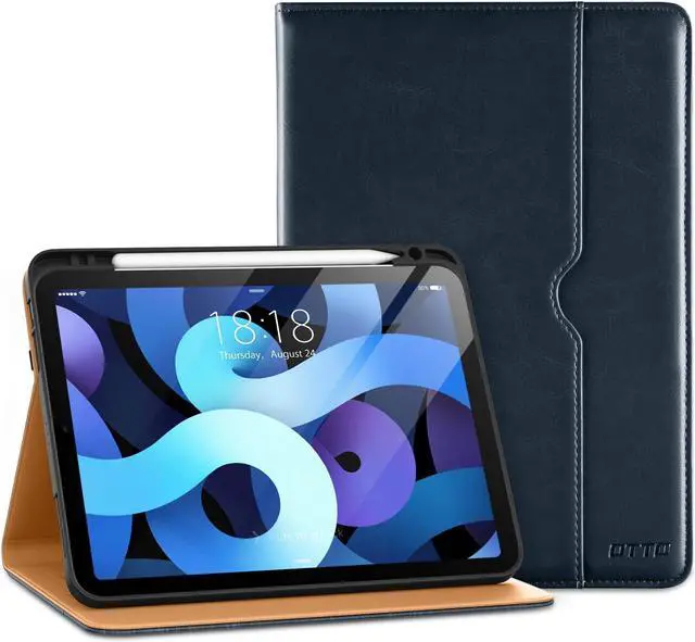 Alt view image 2 of 5 - DTTO iPad Air 5th/4th Generation Case, Premium Leather Folio Stand Cover with Pencil Holder, and Stylus Pen for iPad Air 10.9 inch 2022/2020, Blue and Grey