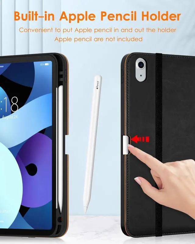 Alt view image 4 of 5 - DTTO iPad Air 5th/4th Generation Case, Premium Leather Folio Stand Cover with Pencil Holder, and Stylus Pen for iPad Air 10.9 inch 2022/2020, BlackBrown and Light Blue